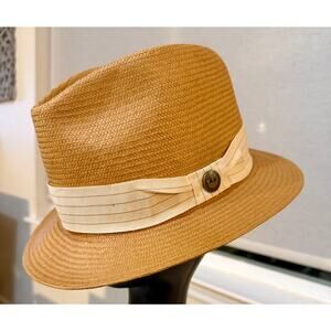 Goorin Bros Men’s Medium Paper Braid Fedora Tan Cream Band Crest